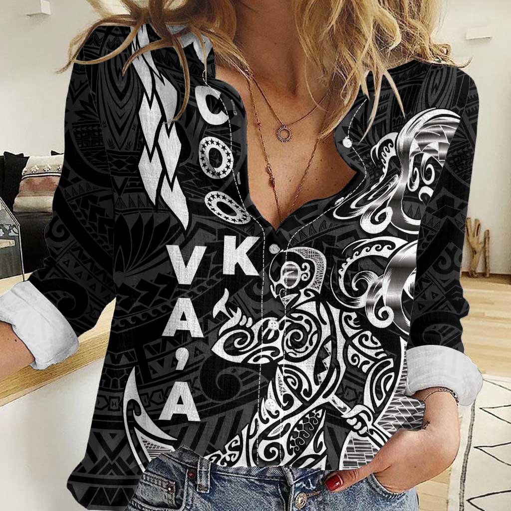 Cook Islands Vaa Polynesian Art Tattoo Women Casual Shirt Black Color