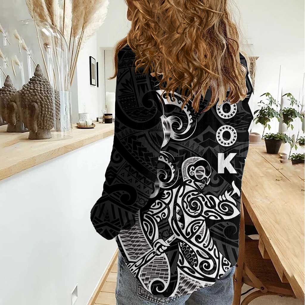 Cook Islands Vaa Polynesian Art Tattoo Women Casual Shirt Black Color