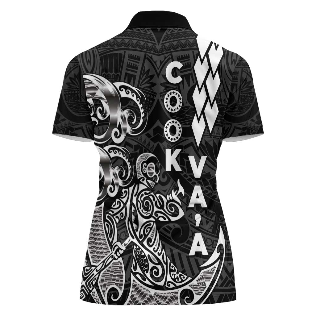 Cook Islands Vaa Polynesian Art Tattoo Women Polo Shirt Black Color