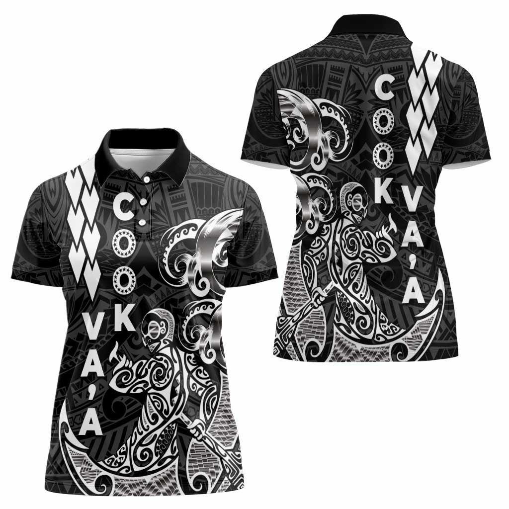 Cook Islands Vaa Polynesian Art Tattoo Women Polo Shirt Black Color