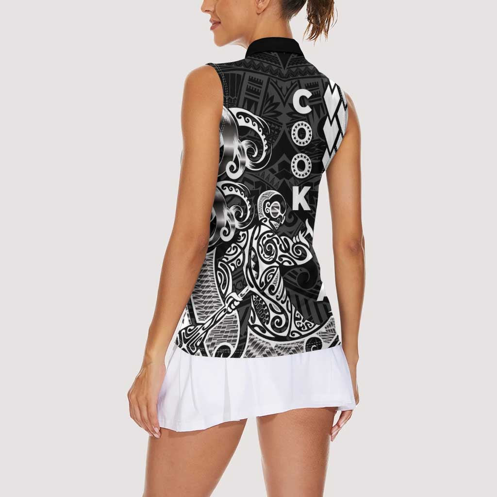 Cook Islands Vaa Polynesian Art Tattoo Women Sleeveless Polo Shirt Black Color