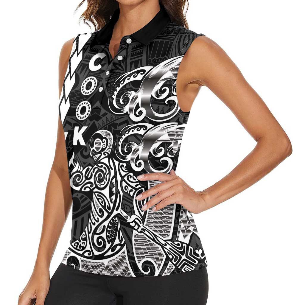 Cook Islands Vaa Polynesian Art Tattoo Women Sleeveless Polo Shirt Black Color