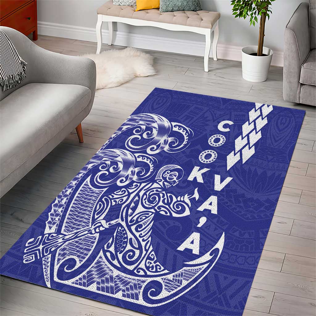 Cook Islands Vaa Polynesian Art Tattoo Area Rug Blue Color