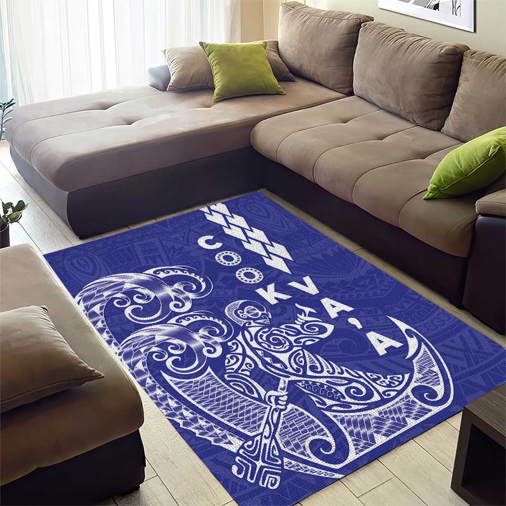 Cook Islands Vaa Polynesian Art Tattoo Area Rug Blue Color