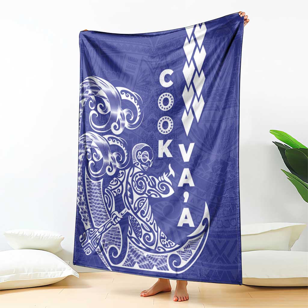 Cook Islands Vaa Polynesian Art Tattoo Blanket Blue Color