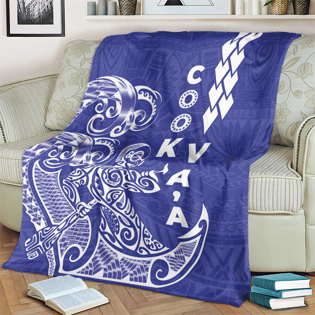 Cook Islands Vaa Polynesian Art Tattoo Blanket Blue Color