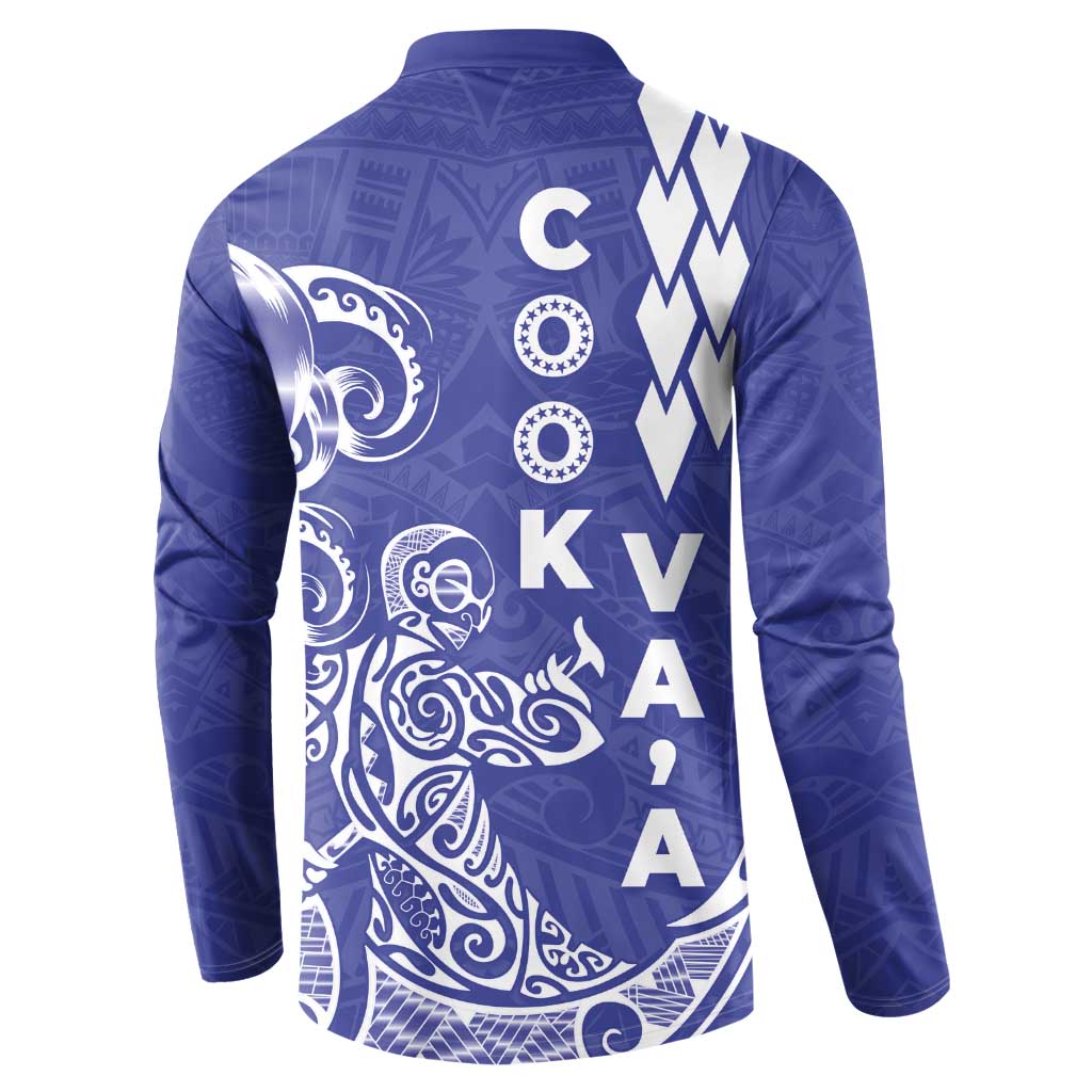 Cook Islands Vaa Polynesian Art Tattoo Button Sweatshirt Blue Color