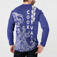 Cook Islands Vaa Polynesian Art Tattoo Button Sweatshirt Blue Color