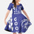 Cook Islands Vaa Polynesian Art Tattoo Kid Short Sleeve Dress Blue Color