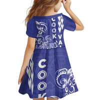 Cook Islands Vaa Polynesian Art Tattoo Kid Short Sleeve Dress Blue Color