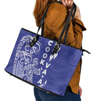 Cook Islands Vaa Polynesian Art Tattoo Leather Tote Bag Blue Color