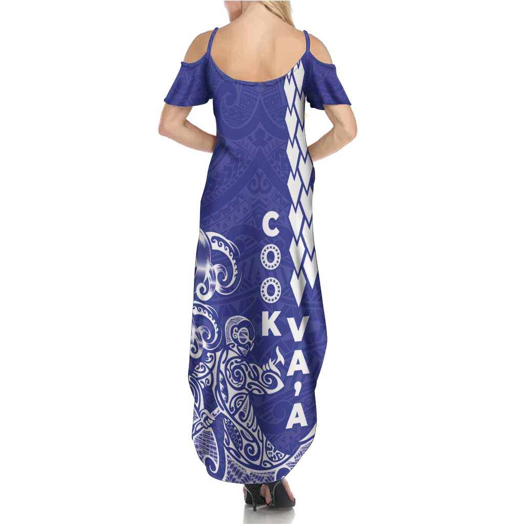 Cook Islands Vaa Polynesian Art Tattoo Summer Maxi Dress Blue Color