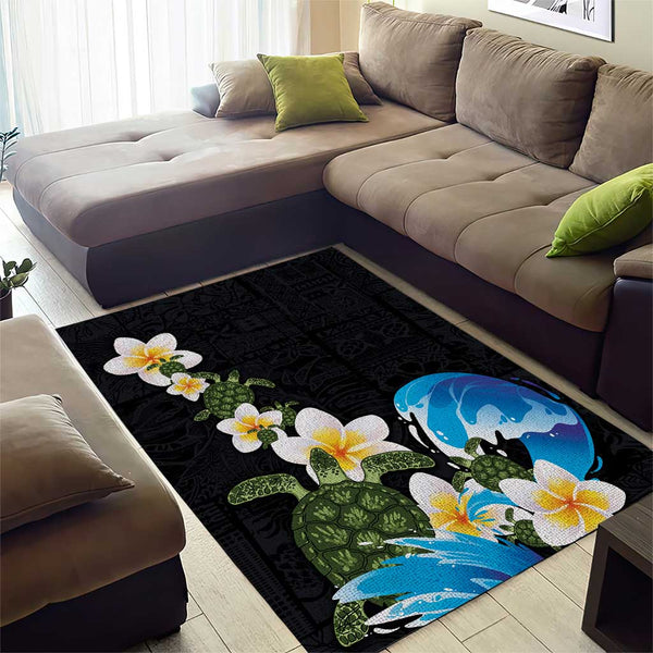 Guam Rugs Hawaiian Plumeria and Turtle Area Rug with Polynesian Tribal Art ...