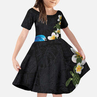 Hawaiian Plumeria and Turtle Family Matching Mermaid Dress and Hawaiian Shirt with Polynesian Tribal Art Pattern Vintage Vibes LT03 Daughter's Dress Black - Polynesian Pride