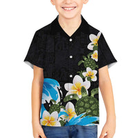 Hawaiian Plumeria and Turtle Family Matching Tank Maxi Dress and Hawaiian Shirt with Polynesian Tribal Art Pattern Vintage Vibes LT03 Son's Shirt Black - Polynesian Pride