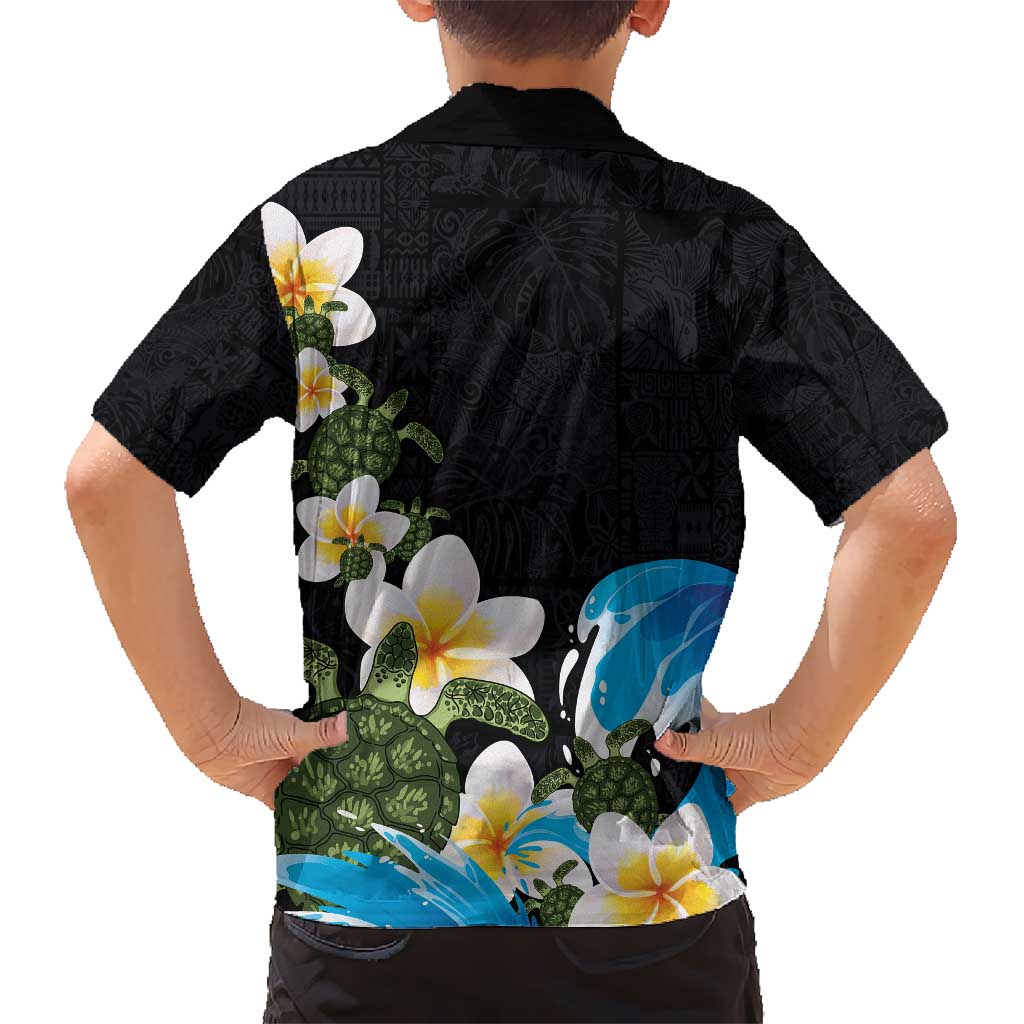 Hawaiian Plumeria and Turtle Kid Hawaiian Shirt with Polynesian Tribal Art Pattern Vintage Vibes
