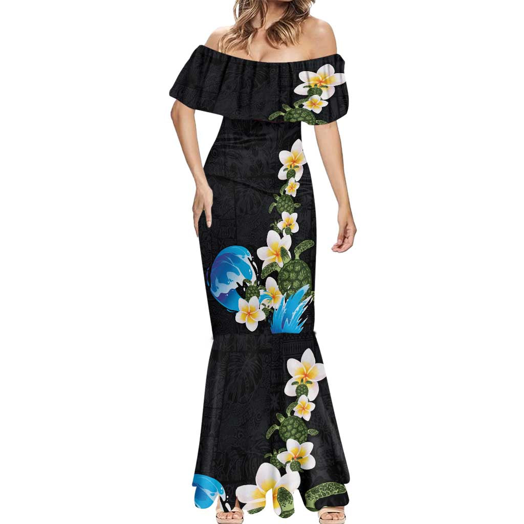 Hawaiian Plumeria and Turtle Mermaid Dress with Polynesian Tribal Art Pattern Vintage Vibes