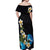 Hawaiian Plumeria and Turtle Off Shoulder Maxi Dress with Polynesian Tribal Art Pattern Vintage Vibes