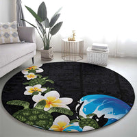 Hawaiian Plumeria and Turtle Round Carpet with Polynesian Tribal Art Pattern Vintage Vibes LT03 - Polynesian Pride