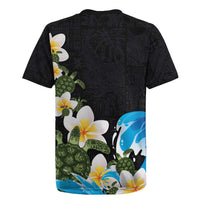 Hawaiian Plumeria and Turtle Rugby Jersey with Polynesian Tribal Art Pattern Vintage Vibes