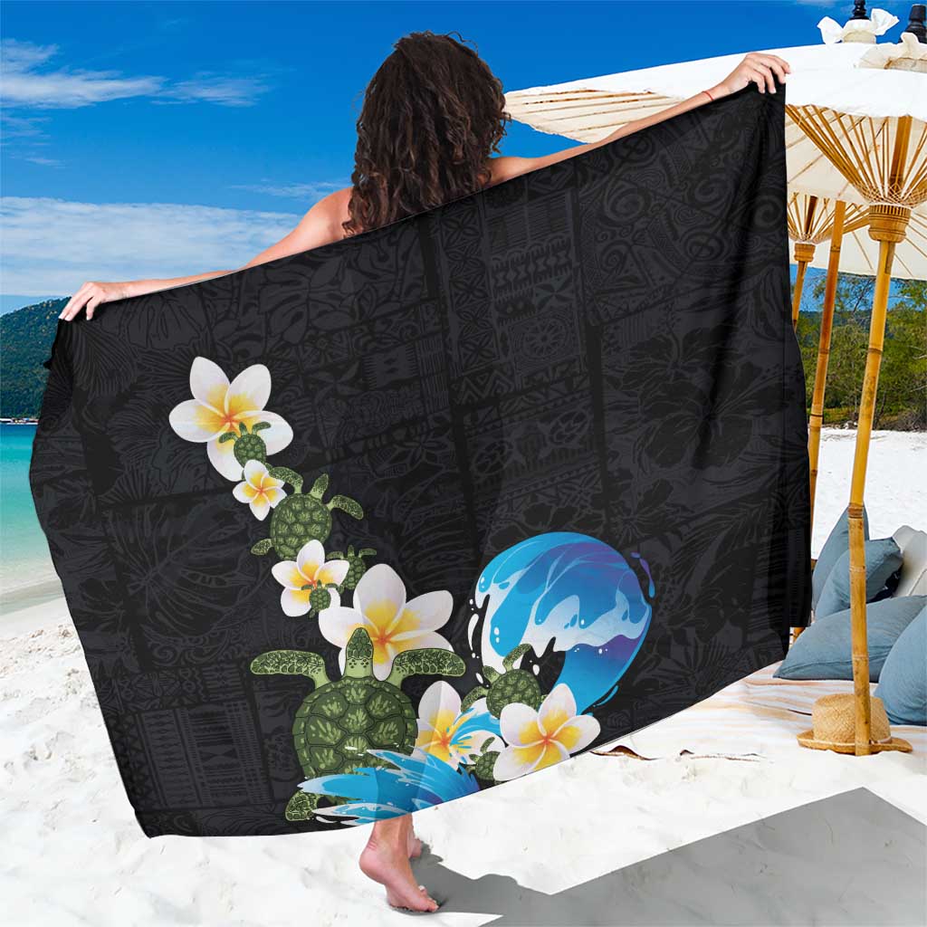 Hawaiian Plumeria and Turtle Sarong with Polynesian Tribal Art Pattern Vintage Vibes LT03 One Size 44 x 66 inches Black - Polynesian Pride