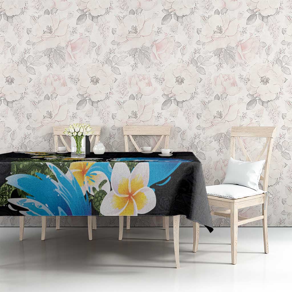 Hawaiian Plumeria and Turtle Tablecloth with Polynesian Tribal Art Pattern Vintage Vibes