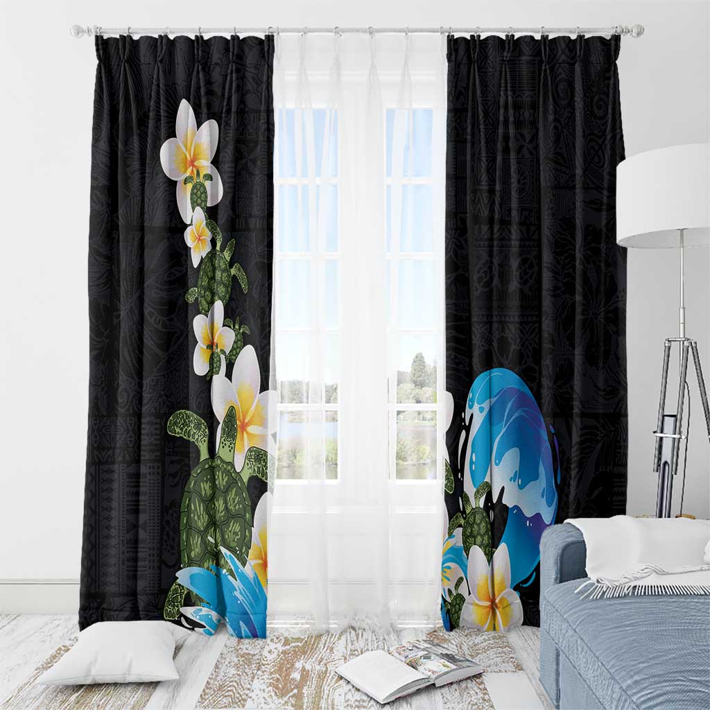 Hawaiian Plumeria and Turtle Window Curtain with Polynesian Tribal Art Pattern Vintage Vibes