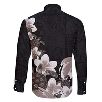 Hawaiian Plumeria and Turtle Family Matching Mermaid Dress and Hawaiian Shirt with Polynesian Tribal Art Pattern Grayscale Color LT03 - Polynesian Pride
