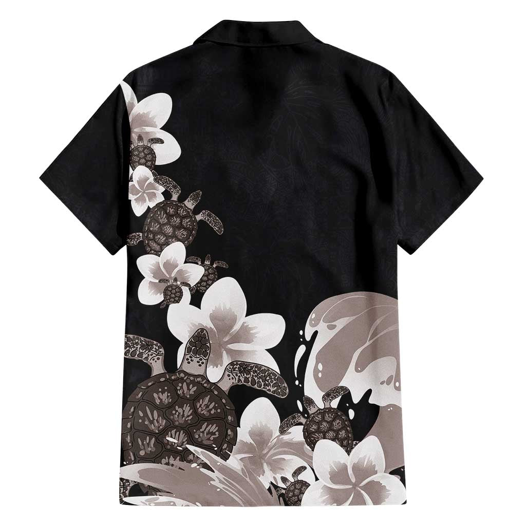 Hawaiian Plumeria and Turtle Family Matching Tank Maxi Dress and Hawaiian Shirt with Polynesian Tribal Art Pattern Grayscale Color LT03 - Polynesian Pride
