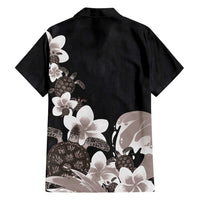 Hawaiian Plumeria and Turtle Family Matching Tank Maxi Dress and Hawaiian Shirt with Polynesian Tribal Art Pattern Grayscale Color LT03 - Polynesian Pride