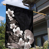 Hawaiian Plumeria and Turtle Garden Flag with Polynesian Tribal Art Pattern Grayscale Color