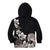 Hawaiian Plumeria and Turtle Kid Hoodie with Polynesian Tribal Art Pattern Grayscale Color