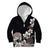 Hawaiian Plumeria and Turtle Kid Hoodie with Polynesian Tribal Art Pattern Grayscale Color