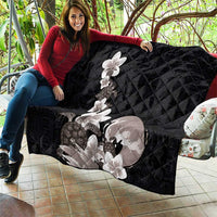 Hawaiian Plumeria and Turtle Quilt with Polynesian Tribal Art Pattern Grayscale Color