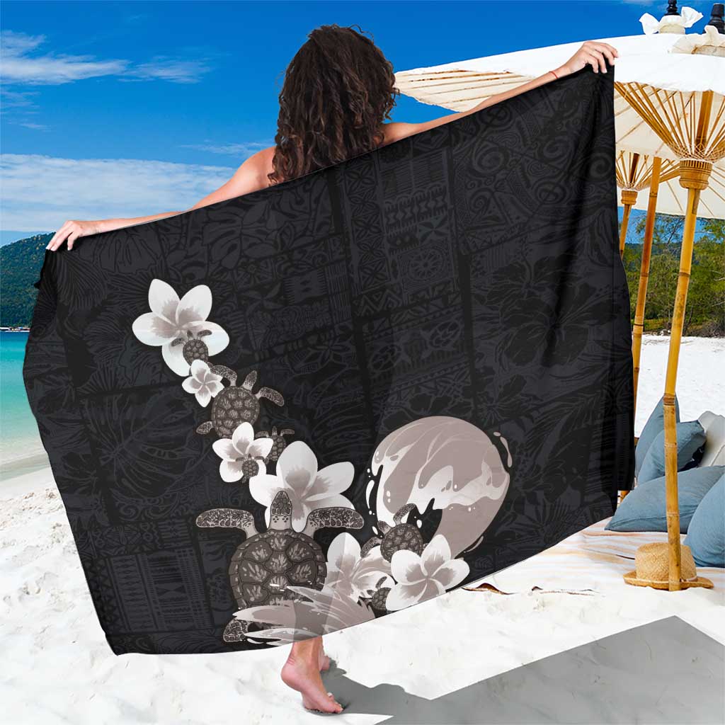 Hawaiian Plumeria and Turtle Sarong with Polynesian Tribal Art Pattern Grayscale Color LT03 One Size 44 x 66 inches Black - Polynesian Pride