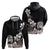 Hawaiian Plumeria and Turtle Zip Hoodie with Polynesian Tribal Art Pattern Grayscale Color