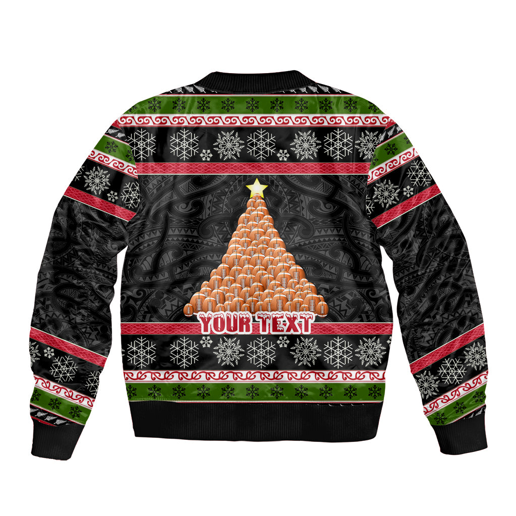 Personalized New Zealand Meri Kirihimete Bomber Jacket Maori Warrior with Rugby Christmas Tree LT03 - Polynesian Pride
