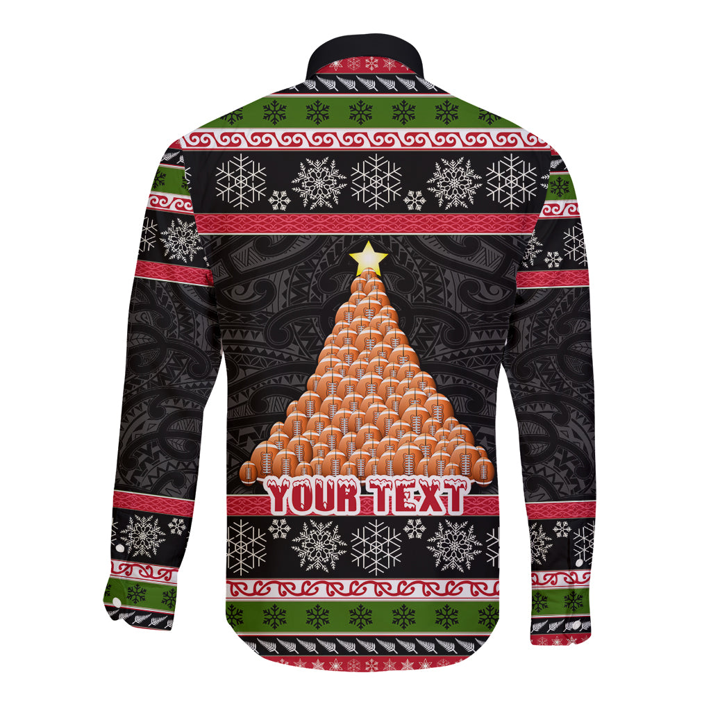 Personalized New Zealand Meri Kirihimete Long Sleeve Button Shirt Maori Warrior with Rugby Christmas Tree LT03 - Polynesian Pride