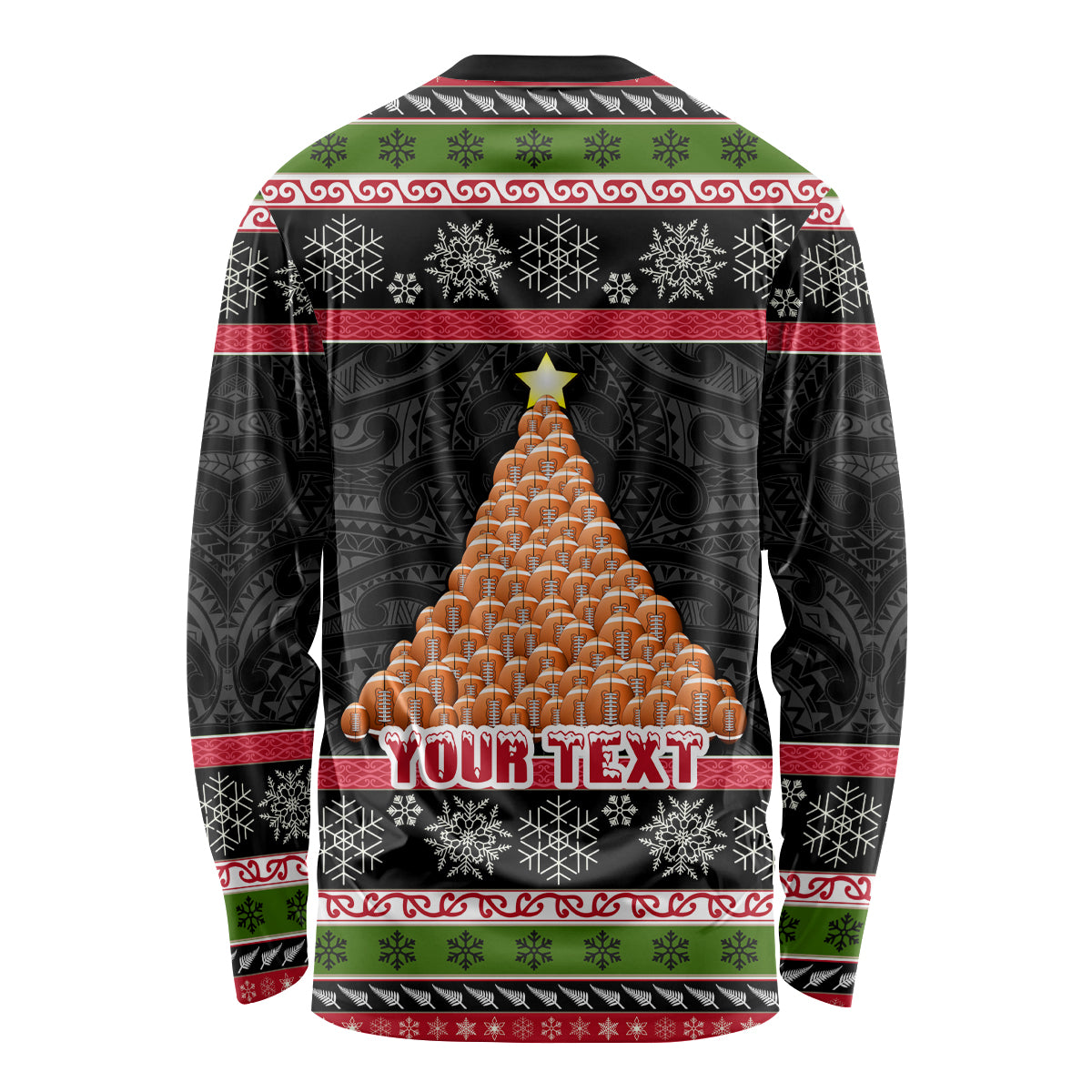 Personalized New Zealand Meri Kirihimete Long Sleeve Shirt Maori Warrior with Rugby Christmas Tree LT03 - Polynesian Pride