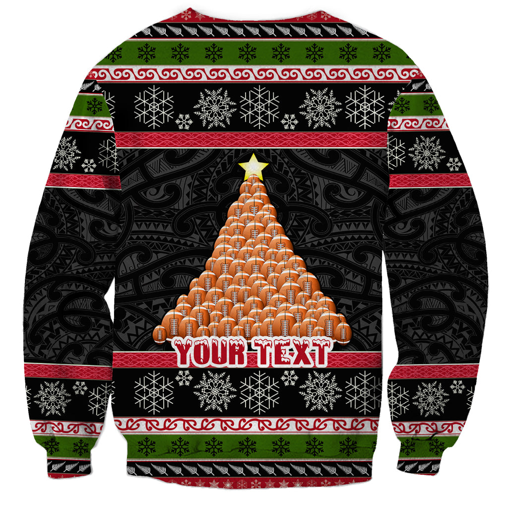 Personalized New Zealand Meri Kirihimete Sweatshirt Maori Warrior with Rugby Christmas Tree LT03 - Polynesian Pride