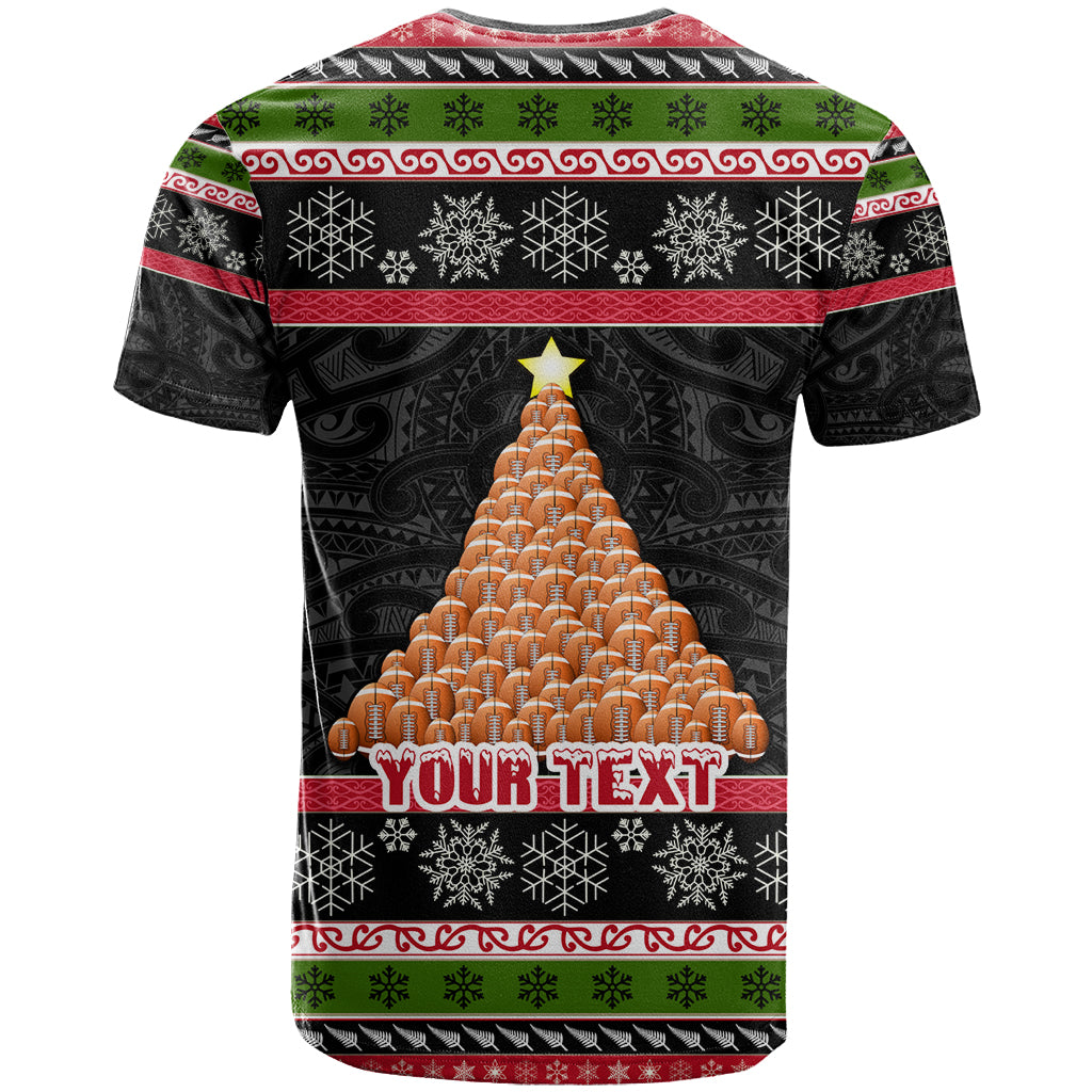 Personalized New Zealand Meri Kirihimete T Shirt Maori Warrior with Rugby Christmas Tree LT03 - Polynesian Pride