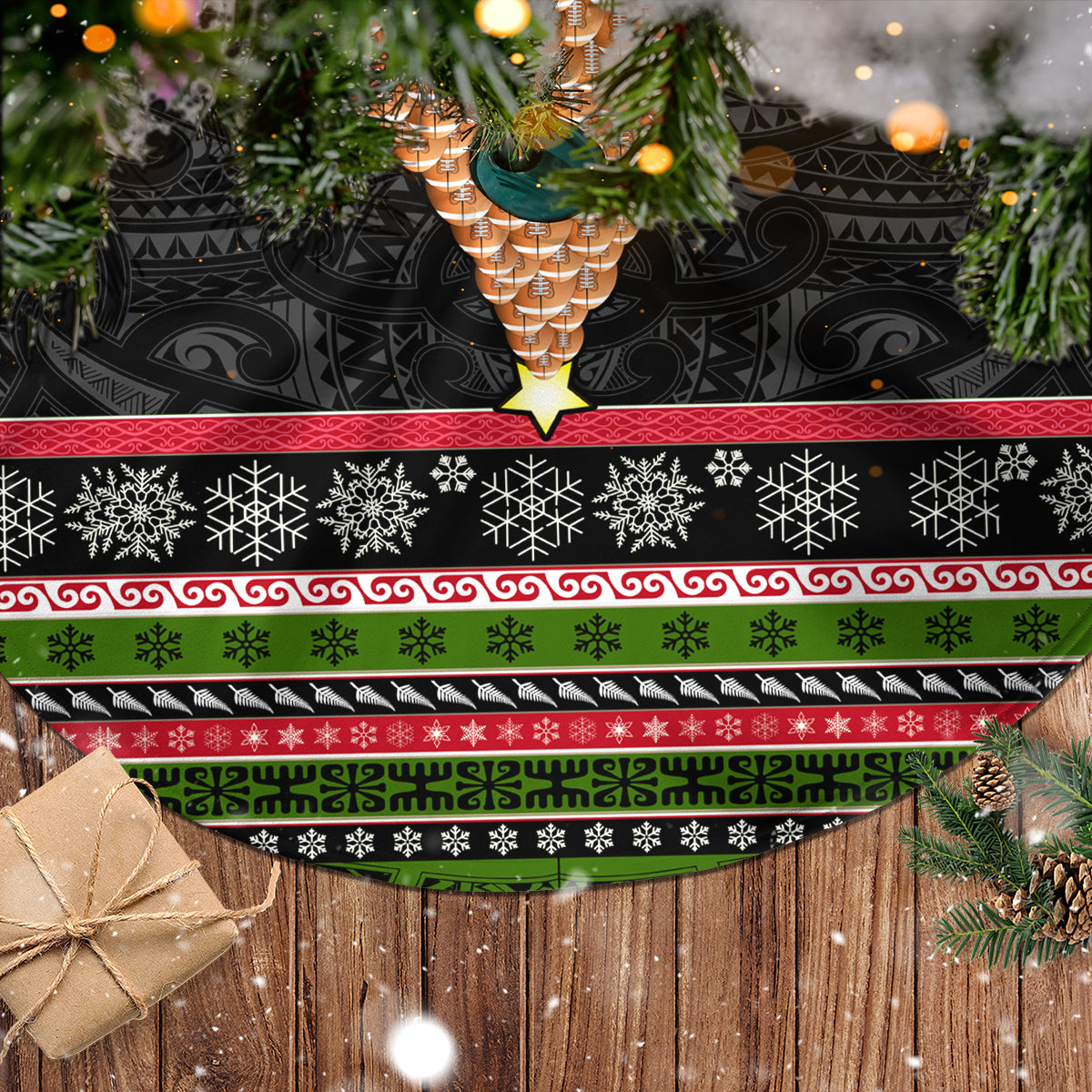 Personalized New Zealand Christmas Tree Skirt Maori Warrior with Rugby Christmas Tree LT03 - Polynesian Pride