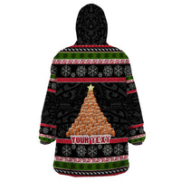 Personalized New Zealand Meri Kirihimete Wearable Blanket Hoodie Maori Warrior with Rugby Christmas Tree LT03 - Polynesian Pride