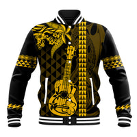Custom Hawaii Baseball Jacket Ukelele and Hula Girl Mix Kakau Pattern LT03 Unisex Yellow - Polynesian Pride