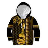 Custom Hawaii Kid Hoodie Ukelele and Hula Girl Mix Kakau Pattern LT03 Yellow - Polynesian Pride