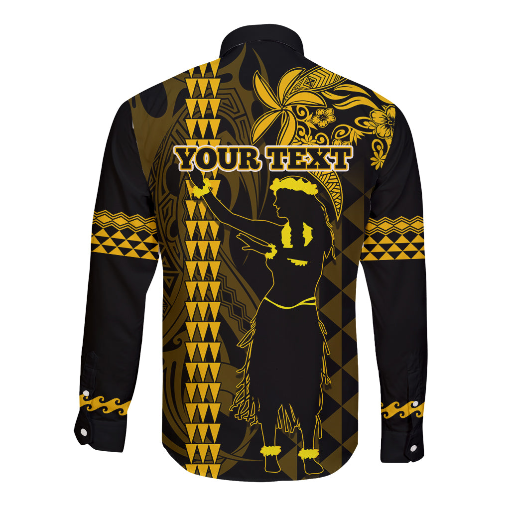 Custom Hawaii Long Sleeve Button Shirt Ukelele and Hula Girl Mix Kakau Pattern LT03 - Polynesian Pride