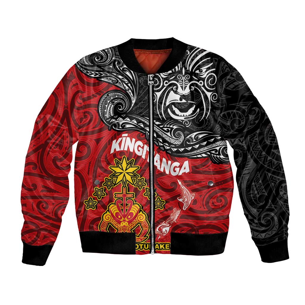 Maori King Movement Bomber Jacket Ko Te Mana Motuhake Emblem with Moko and Polynesian Art Tattoo LT03 Unisex Red - Polynesian Pride