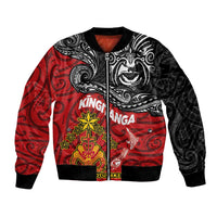 The Kingitanga - Maori King Movement Bomber Jacket Ko Te Mana Motuhake Emblem with Moko and Polynesian Art Tattoo