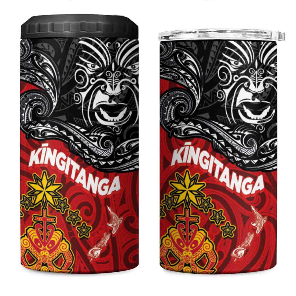 The Kingitanga - Maori King Movement 4 in 1 Can Cooler Tumbler Ko Te Mana Motuhake Emblem with Moko and Polynesian Art Tattoo LT03