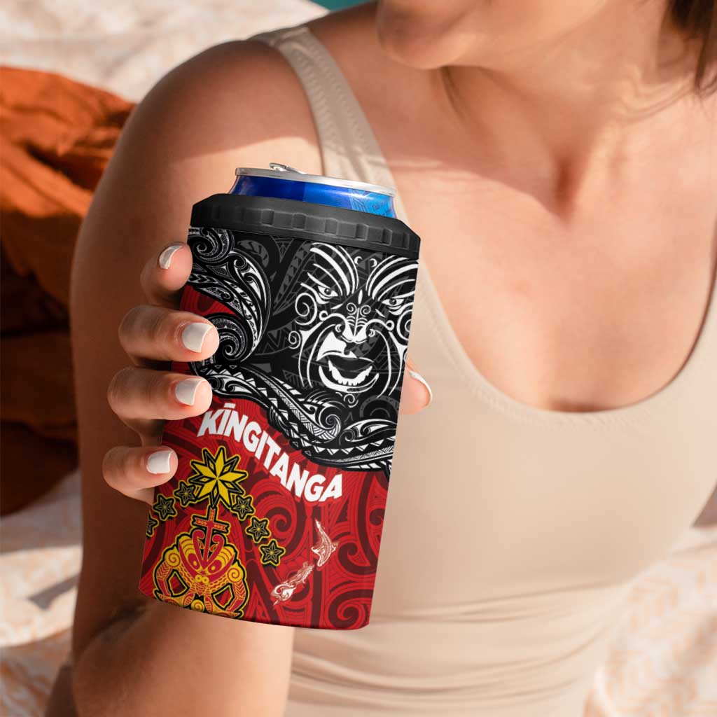 The Kingitanga - Maori King Movement 4 in 1 Can Cooler Tumbler Ko Te Mana Motuhake Emblem with Moko and Polynesian Art Tattoo LT03